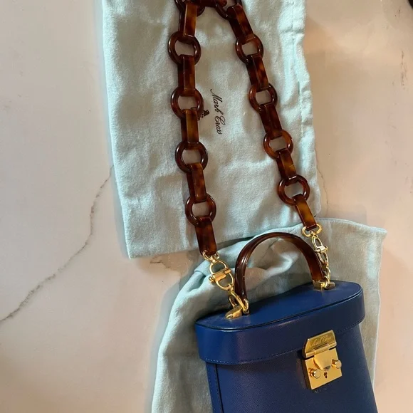 AUTHENTIC Mark Cross Saffiano Benchley Handbag - Tortoise Handle/Chain Strap - Picture 8 of 12